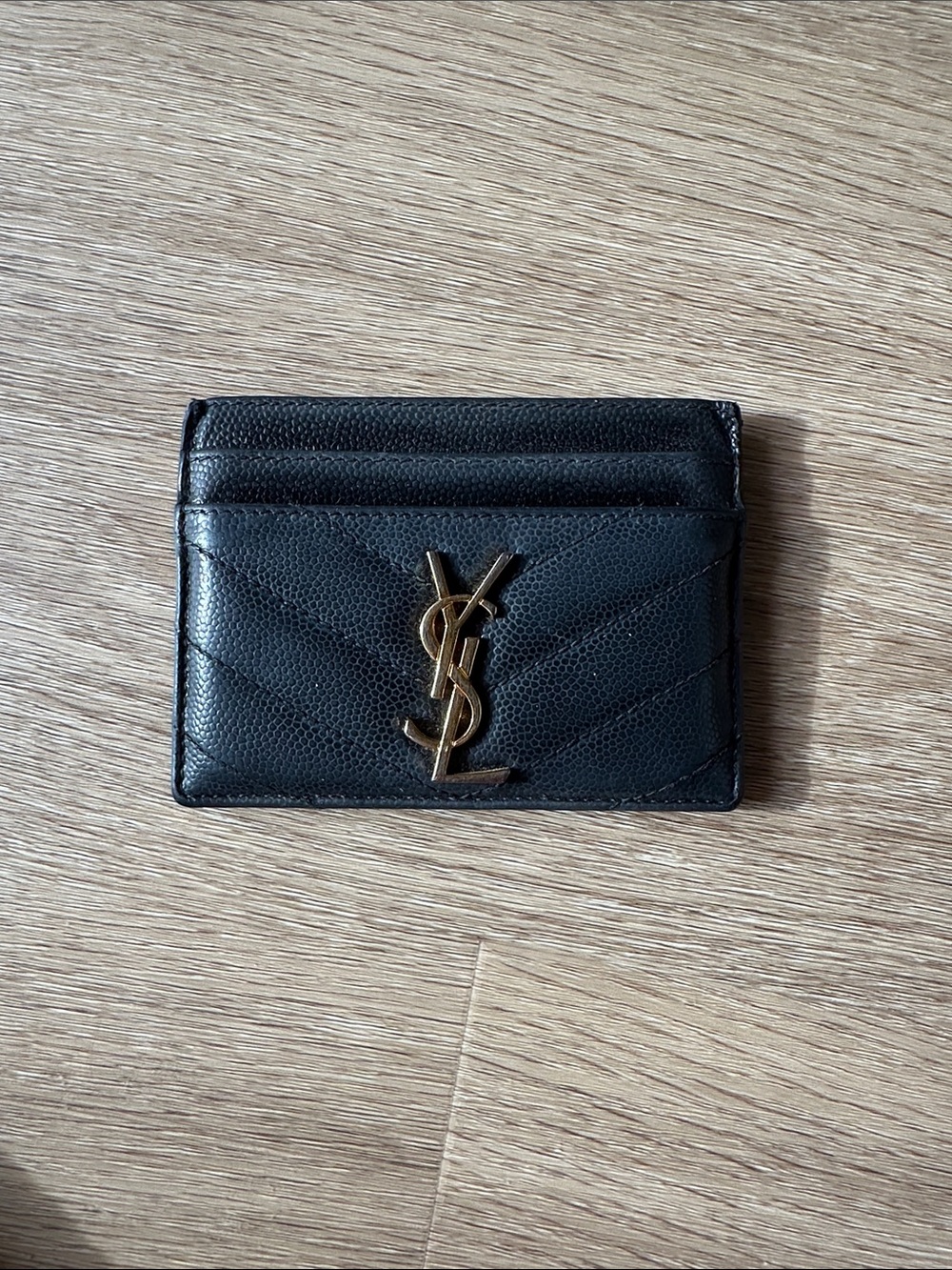 Saint Laurent Black Card Holder with Gold YSL Emblem